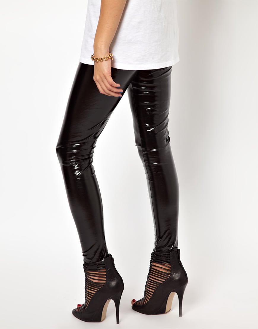 Image of: Black PVC material leggings