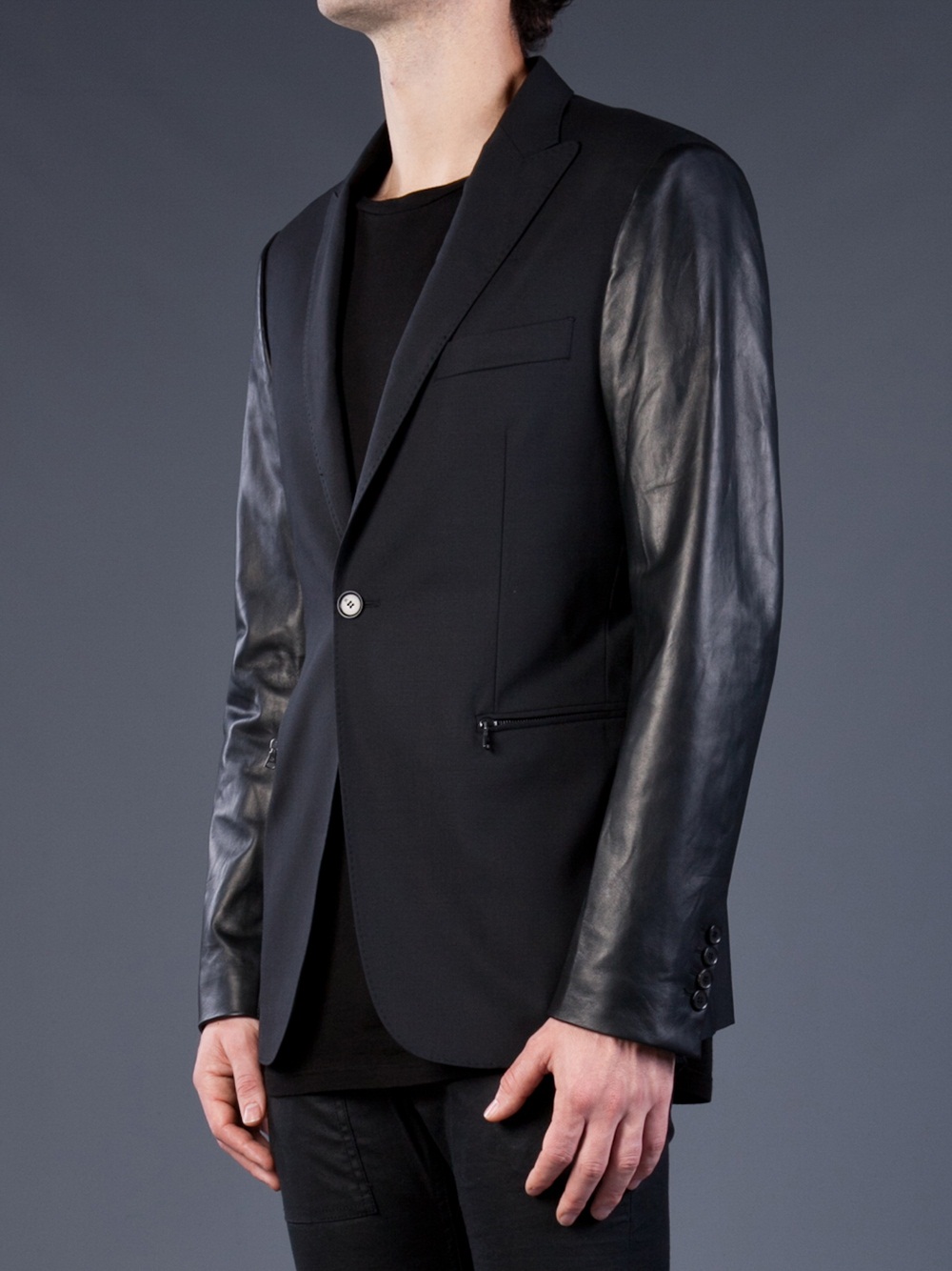 John richmond Leather Sleeve Jacket in Black for Men Lyst