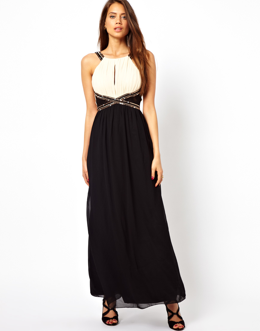 Little Mistress Maxi Dress with Embellished Collar in Black (creamblack ...