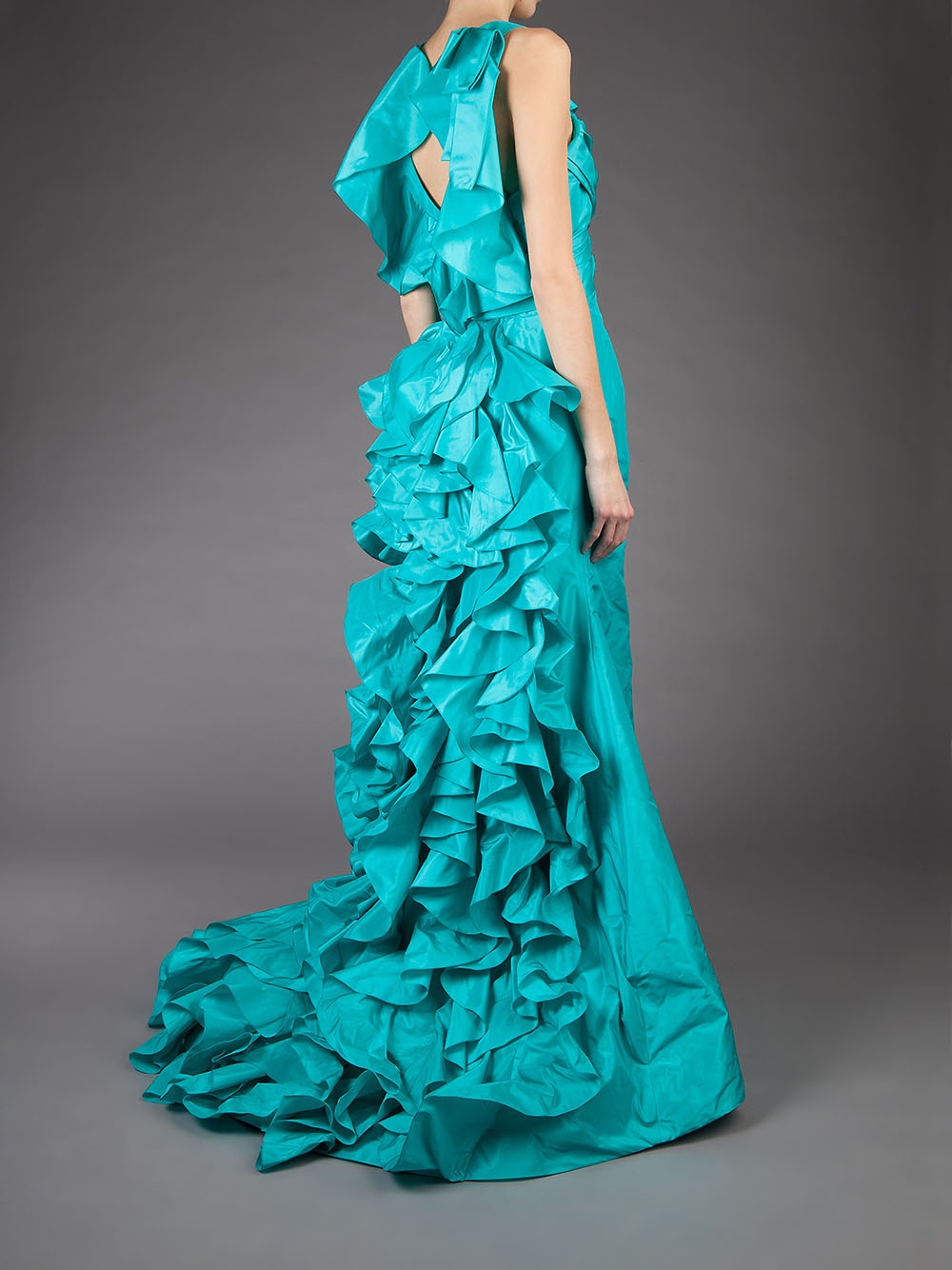 Lyst - Oscar De La Renta Ruffled Back Dress in Blue
