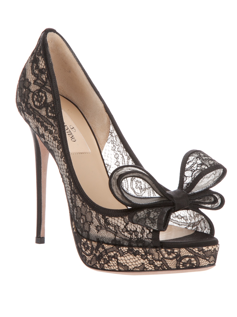 Lyst - Valentino Lace Peep-Toe Pumps in Black