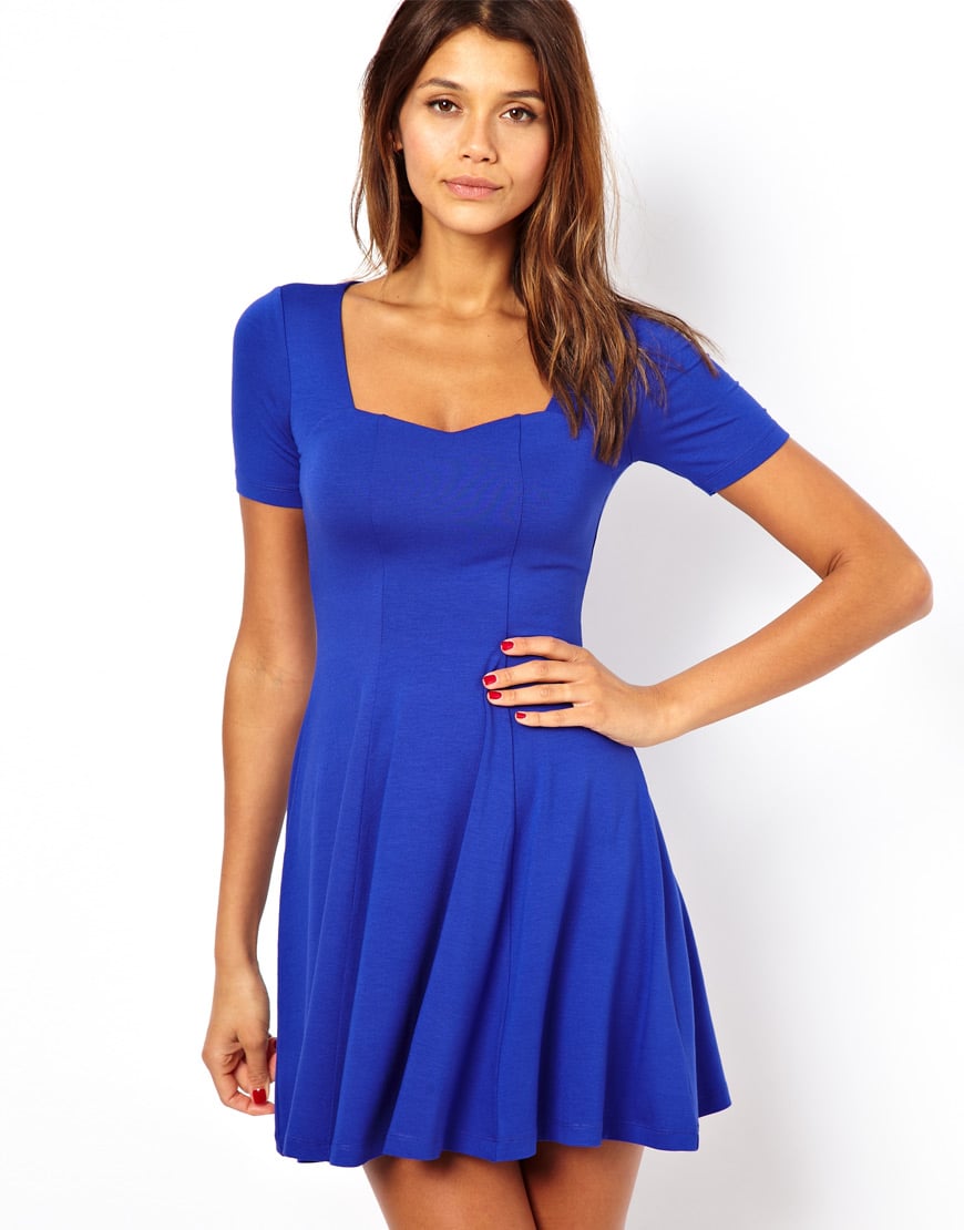 asos blue asos petite skater dress with sweetheart neck and short sleeves product 1 11168305 189012965