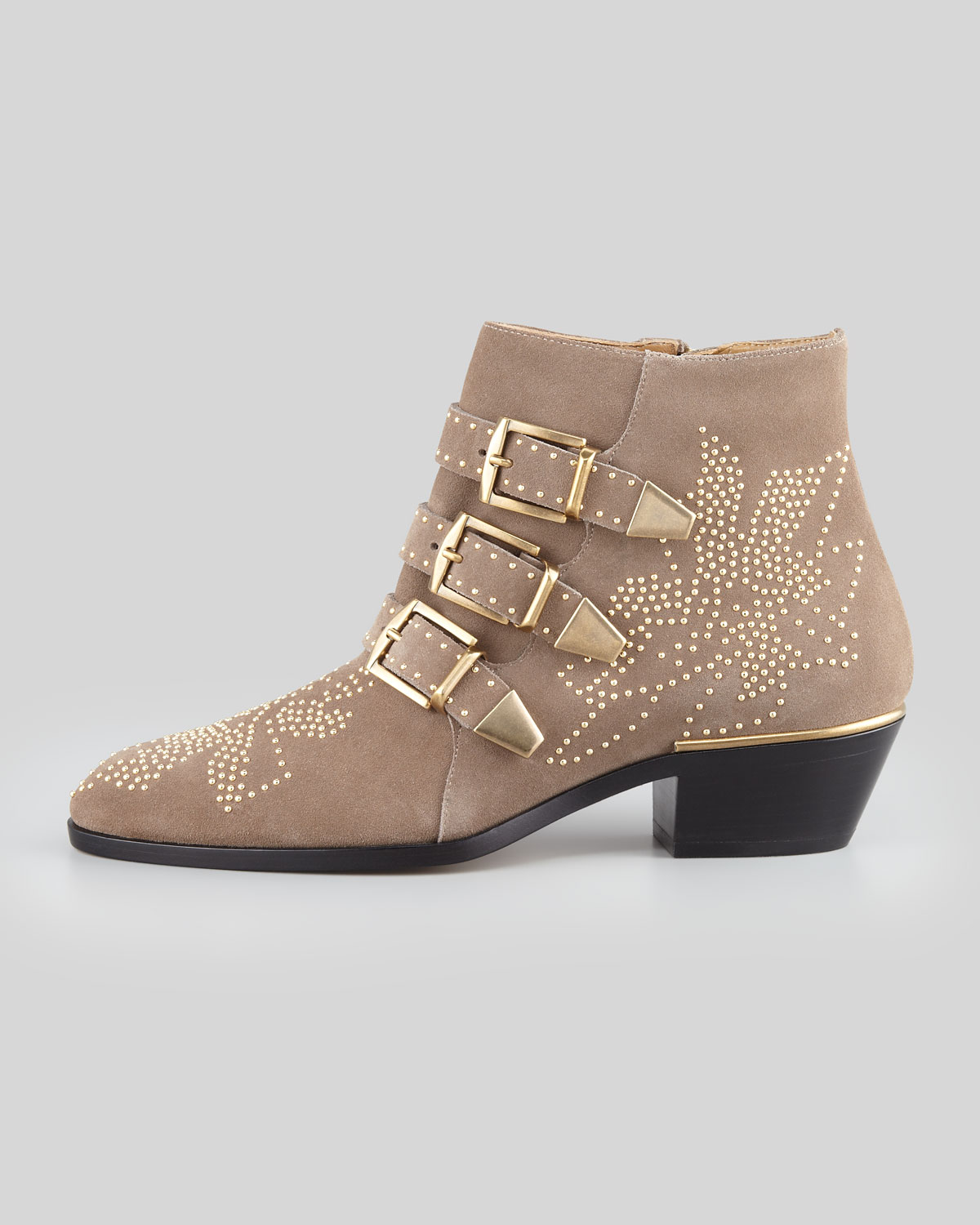 Chloé Suzanna Studded Bootie Taupegolden in Brown | Lyst