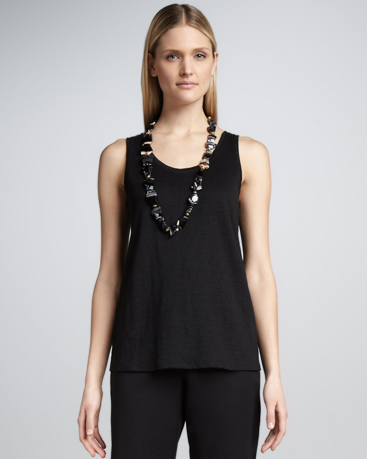 Lyst - Eileen Fisher Long Linen Jersey Tank in Black