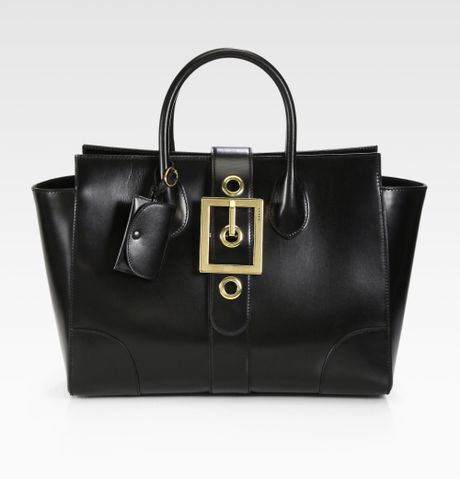 Gucci Lady Buckle Leather Top Handle Bag in Black | Lyst