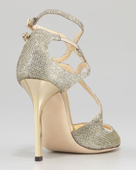 Jimmy Choo Lang Glittered Strappy Sandal Pewter in Gold (PEWTER) | Lyst