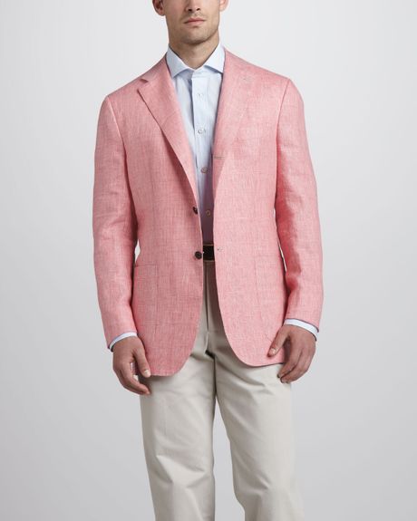 Kiton Tonal Houndstooth Plaid Blazer Red in Pink for Men (46R) | Lyst