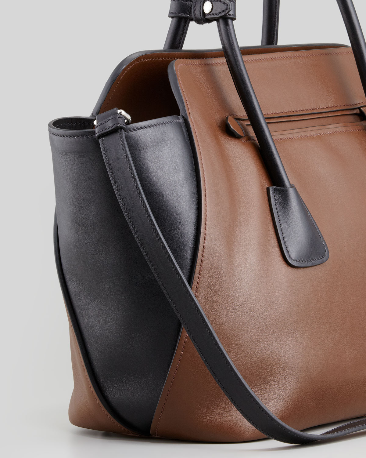 Prada Bicolor Soft Calfskin Tote Bag in Brown (BROWN/BLACK) | Lyst