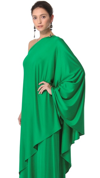 Lyst - Reem acra Silk One Shoulder Gown in Green