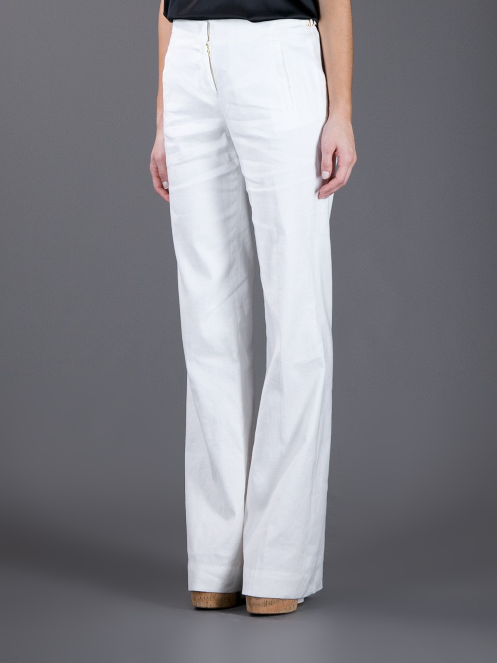 petite white flared trousers