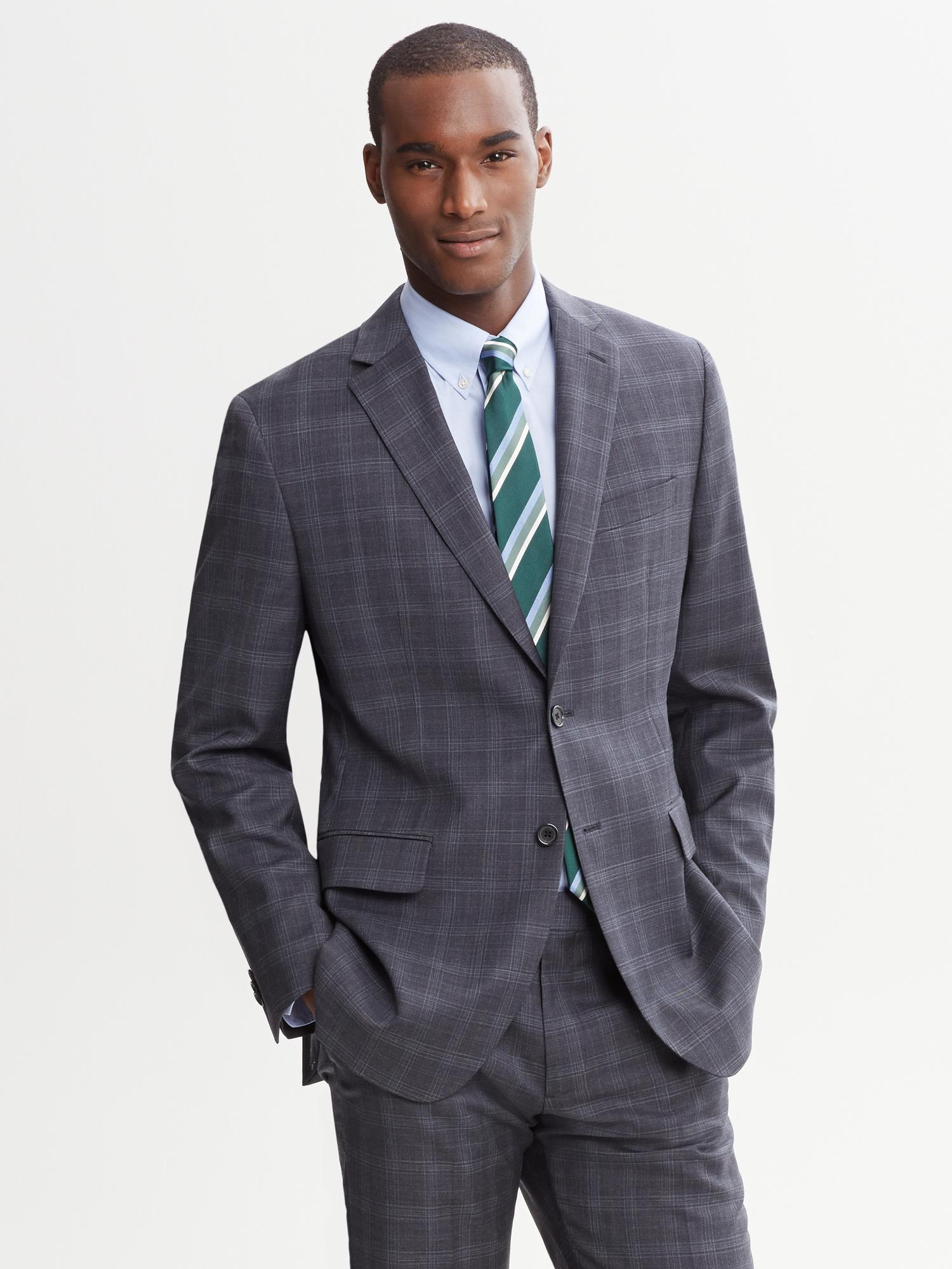 Banana Republic Tailored-Fit Navy Plaid Wool Suit Jacket in Blue for ...