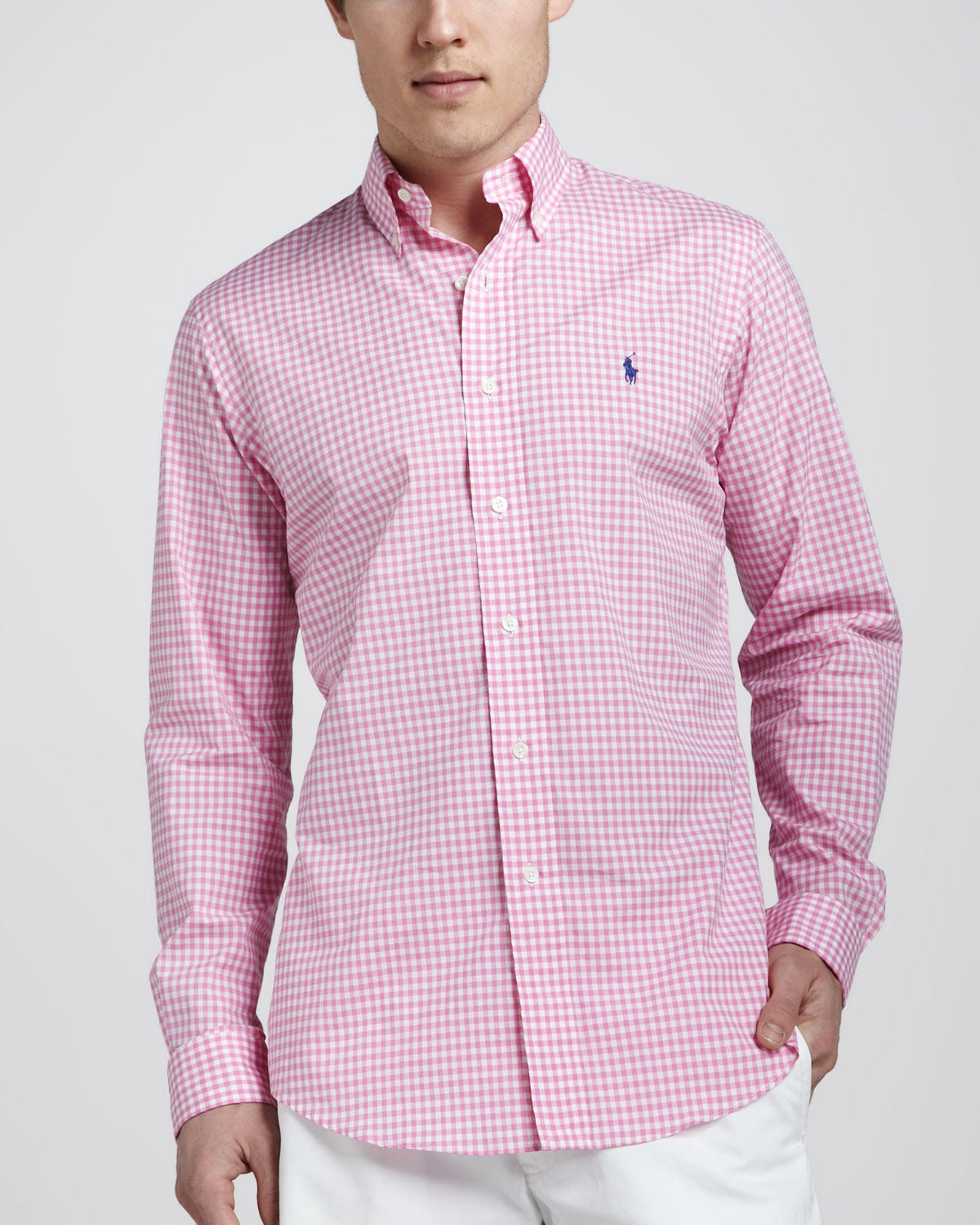 Lyst - Polo Ralph Lauren Customfit Gingham Shirt Pinkwhite in Pink for Men