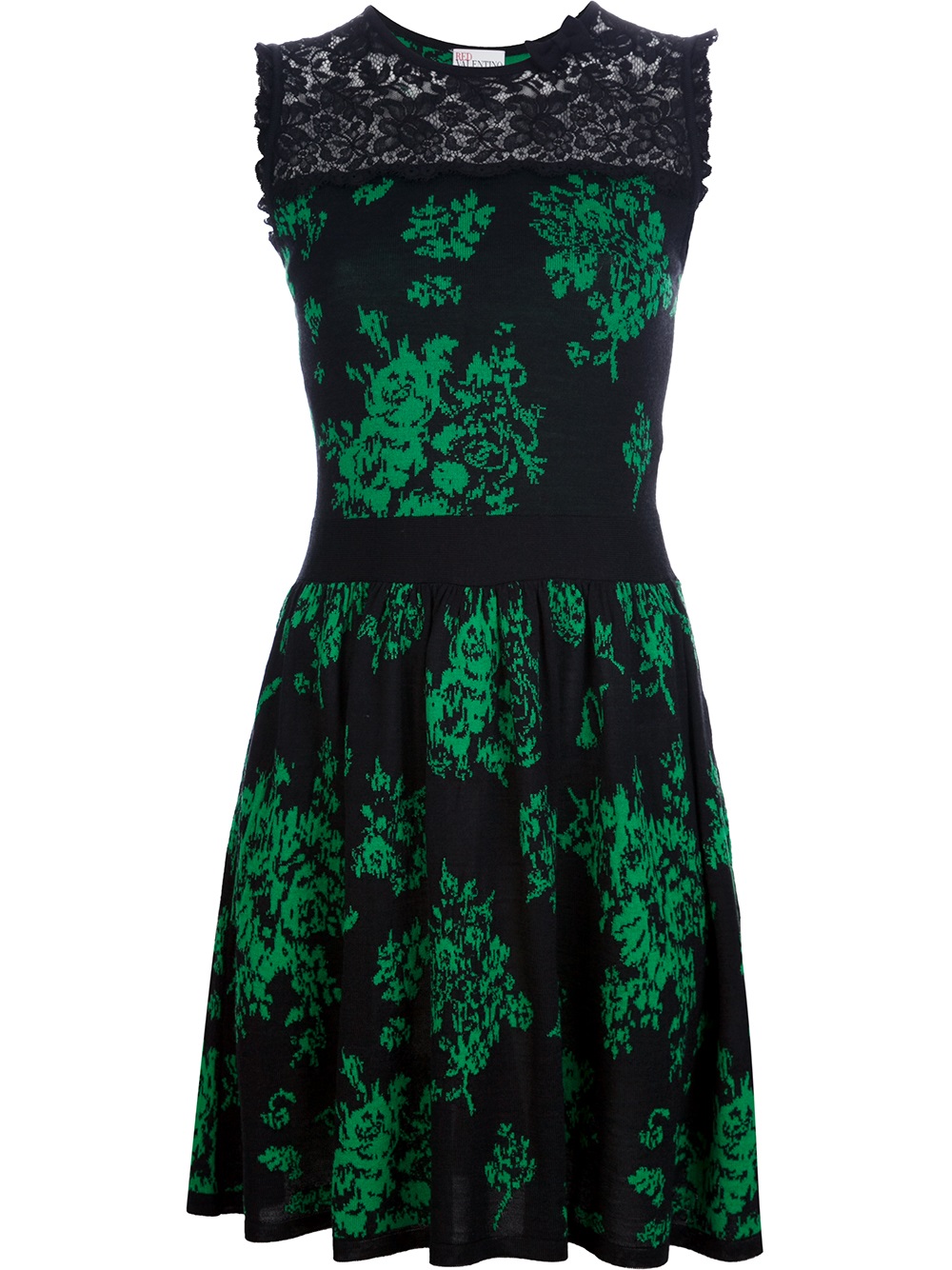 Red Valentino Lace Detail Floral Dress in Green (floral) | Lyst