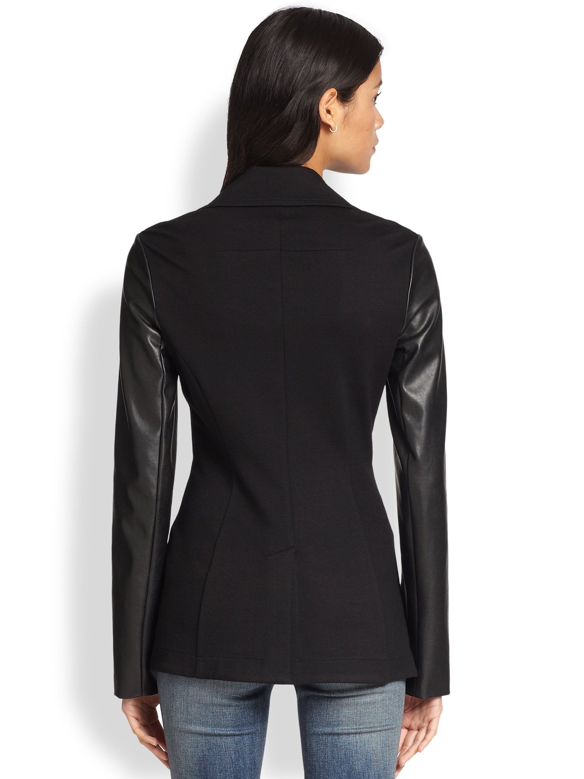 Bailey 44 Faux Leather sleeved Double breasted Stretch Knit Jacket in