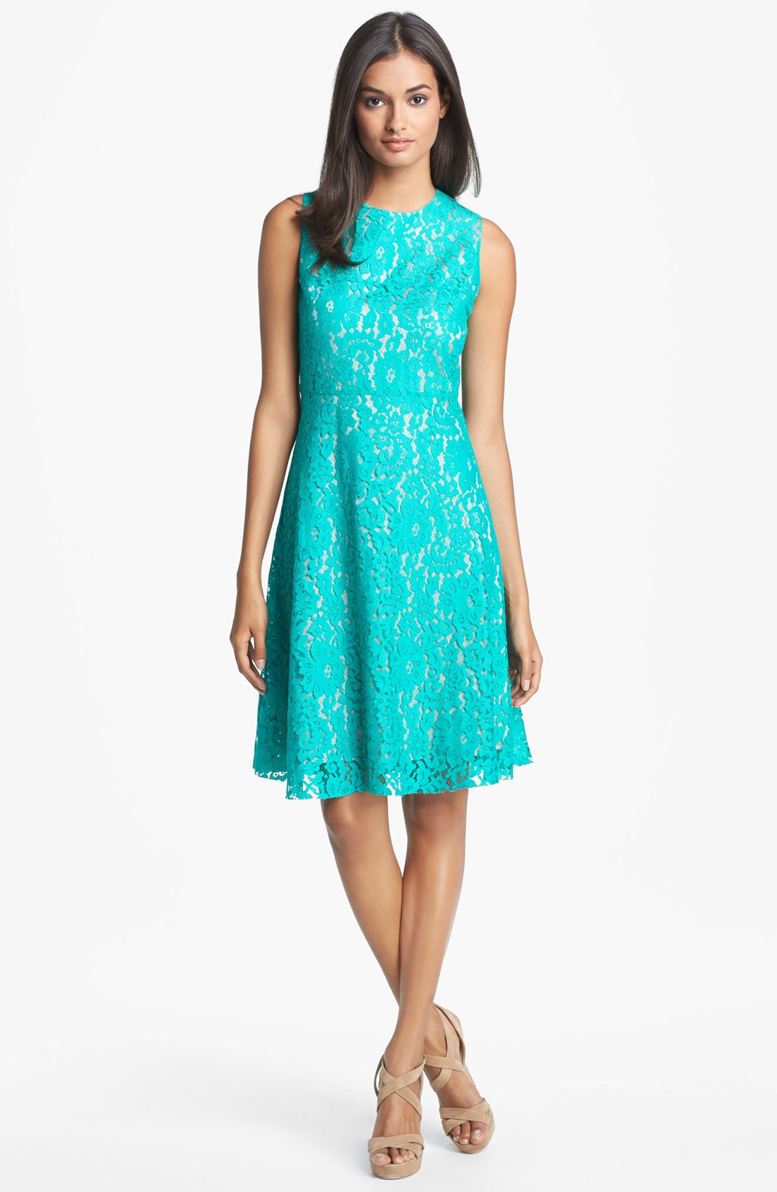 Eliza J Lace Fit Flare Dress in Blue (Green) | Lyst