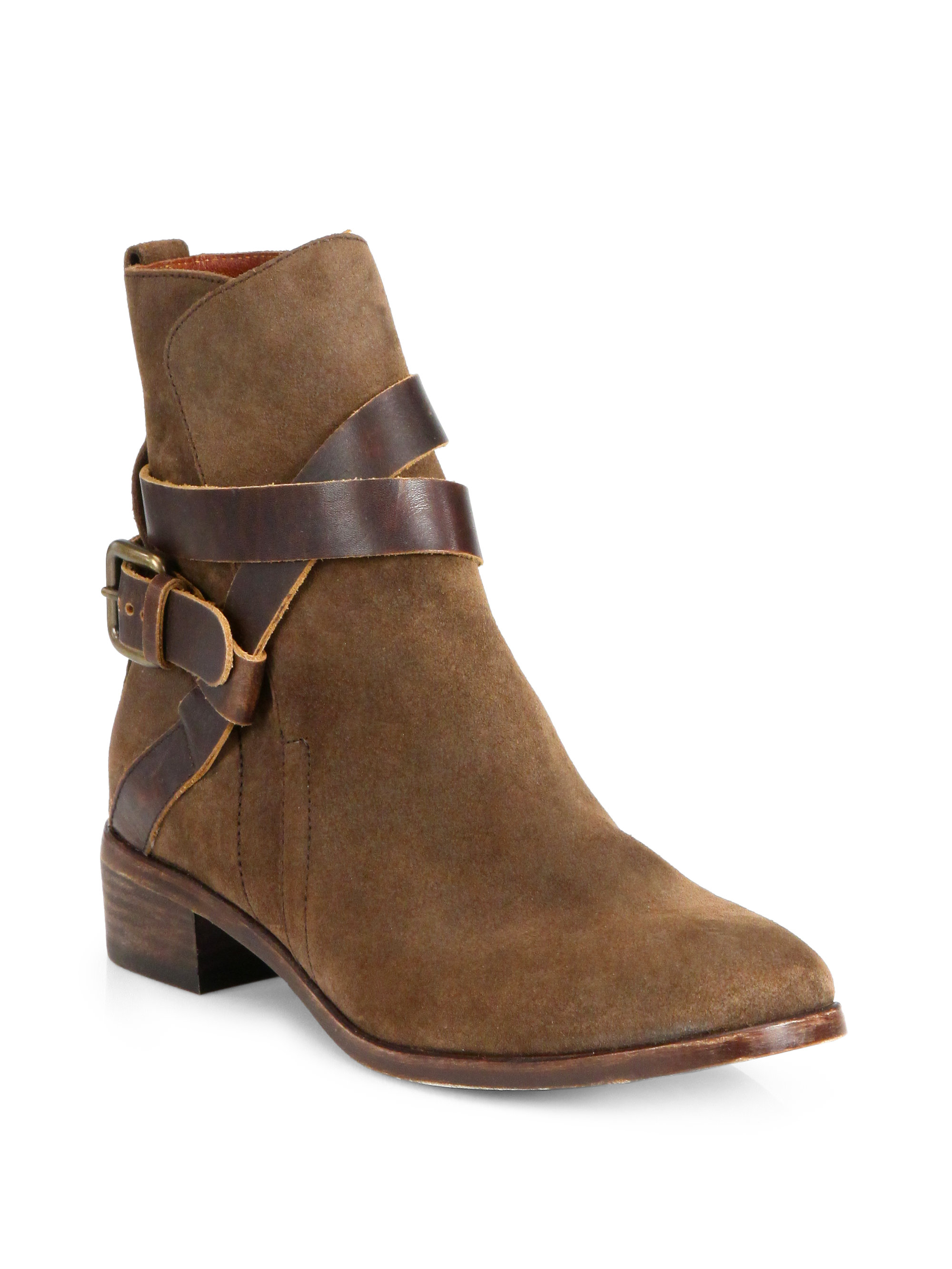 See By Chloé Belted Leather Suede Ankle Boots in Brown | Lyst