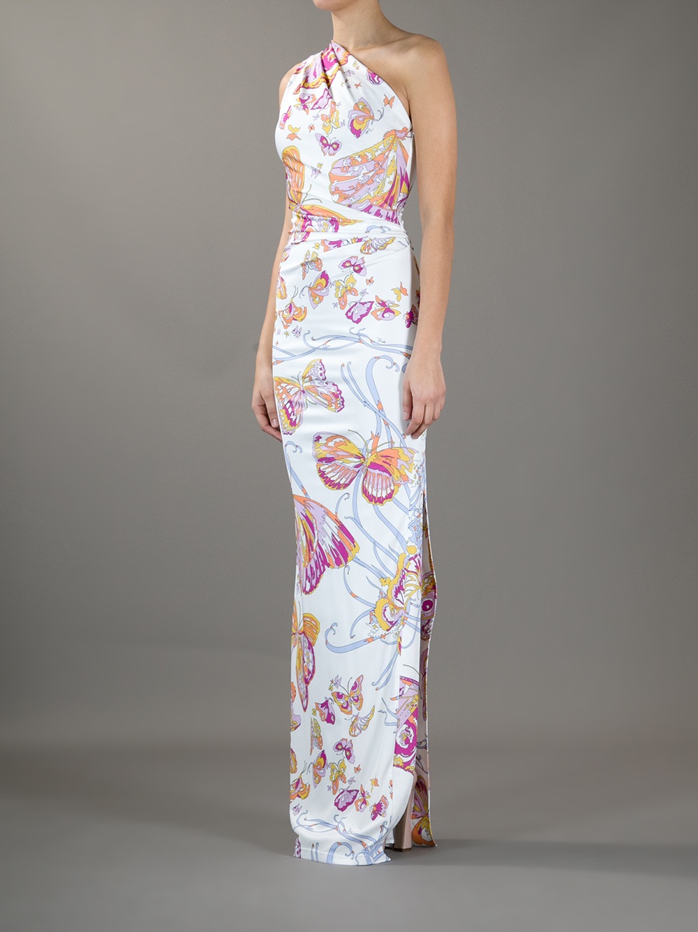 Lyst Emilio Pucci One Shoulder Butterfly Maxi Dress In White 8383