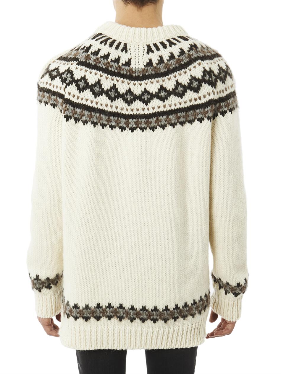 Saint laurent Fair Isle Knit Oversized Sweater in Natural for Men ...