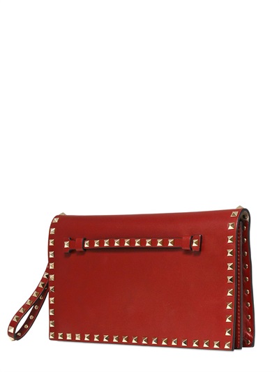 Lyst - Valentino Rockstud Nappa Leather Clutch in Red