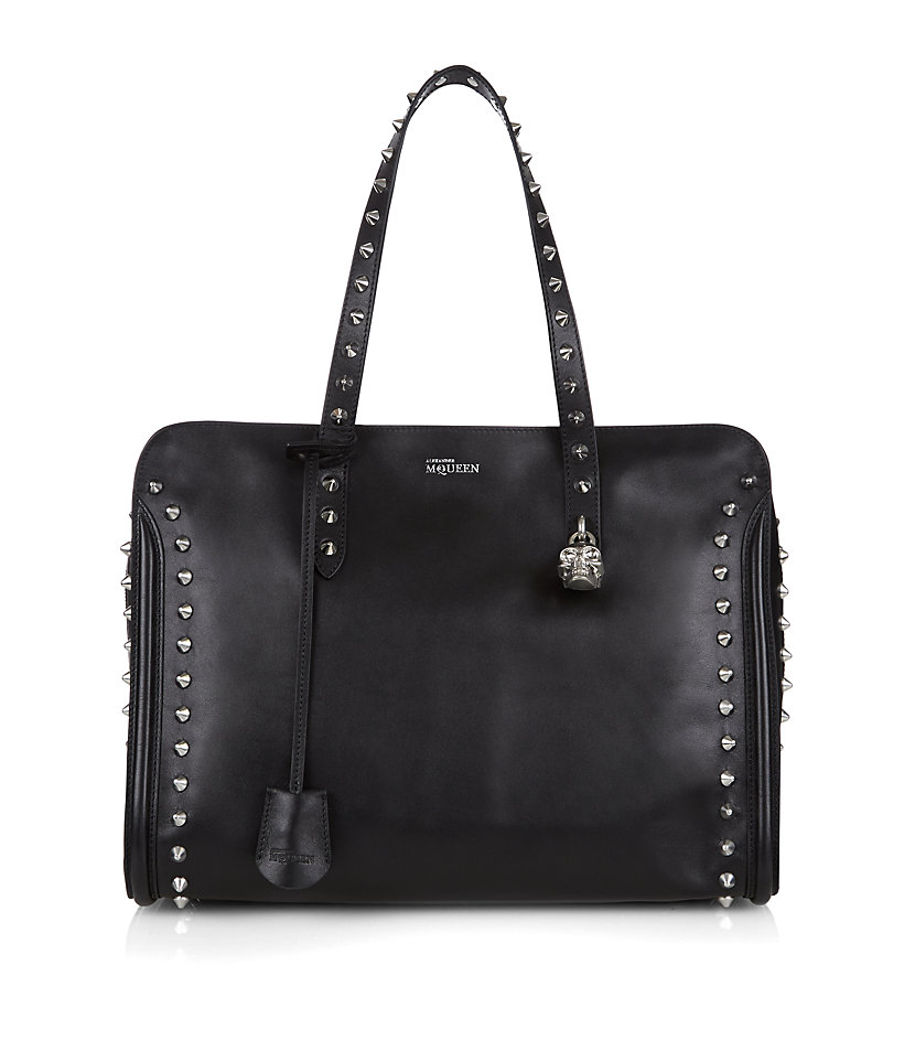 Alexander Mcqueen Stud Lined Top Handle Bag in Black (silver) | Lyst