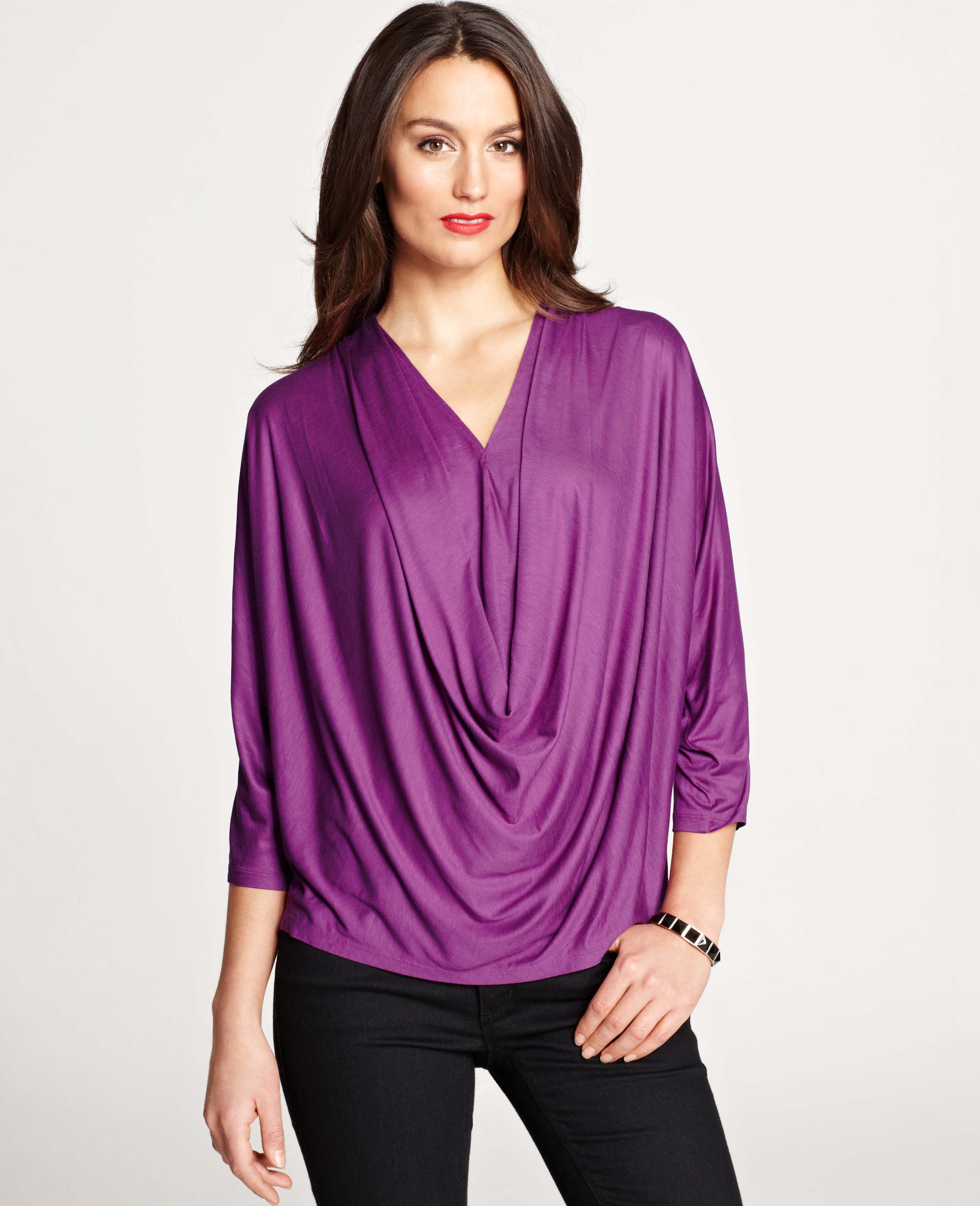 Ann taylor Cowl Neck Dolman Sleeve Top in Purple | Lyst