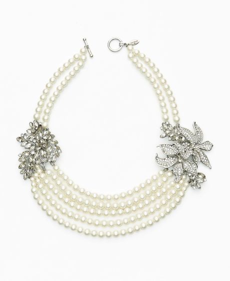 Ann Taylor Dancing Floral Pearlized Statement Necklace in White (bridal ...