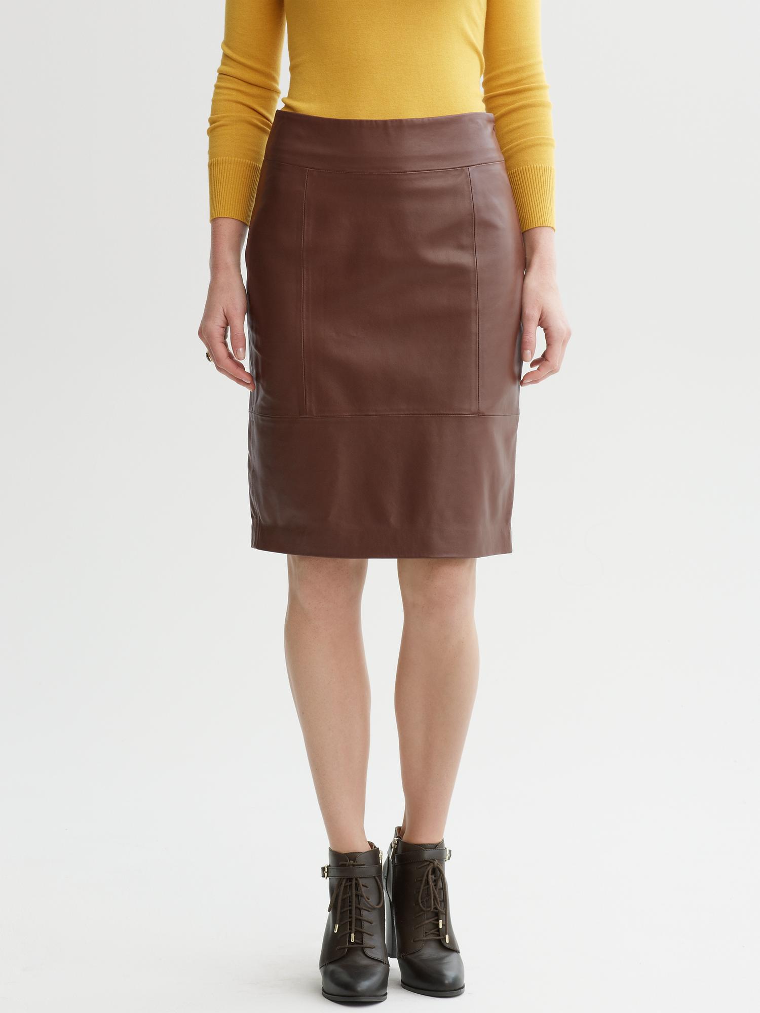 Banana Republic Heritage Leather Pencil Skirt in Brown (Cognac) | Lyst