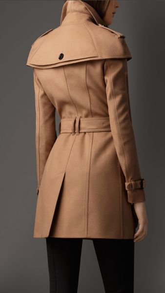 Burberry Wool Cashmere Caped Trench Coat in Brown (CAMEL) | Lyst