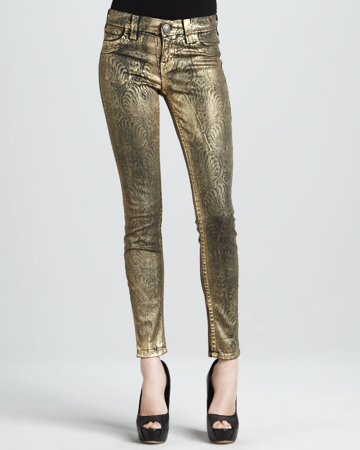 Lyst - True religion Casey Gold Foil Printed Skinny Jeans in Metallic