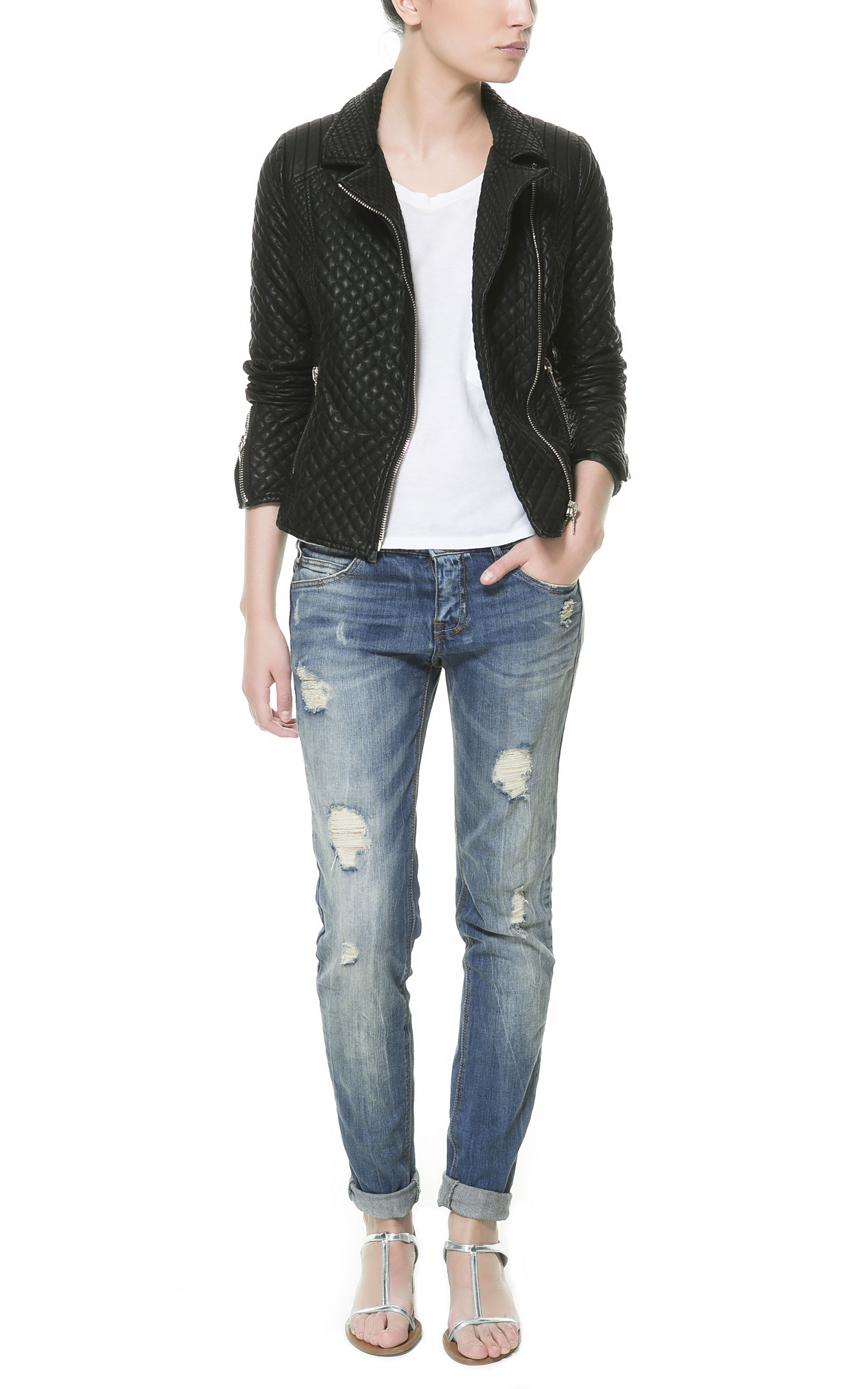 Zara Faux Leather Biker Jacket in Black Lyst