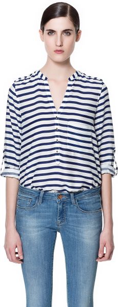 Zara Stripe Printed Shirt in Blue (Blue/White) | Lyst