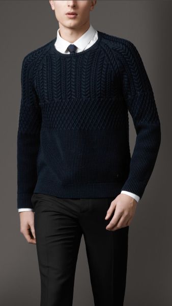 Burberry Cotton Aran Knit Sweater in Blue for Men (carbon blue) | Lyst