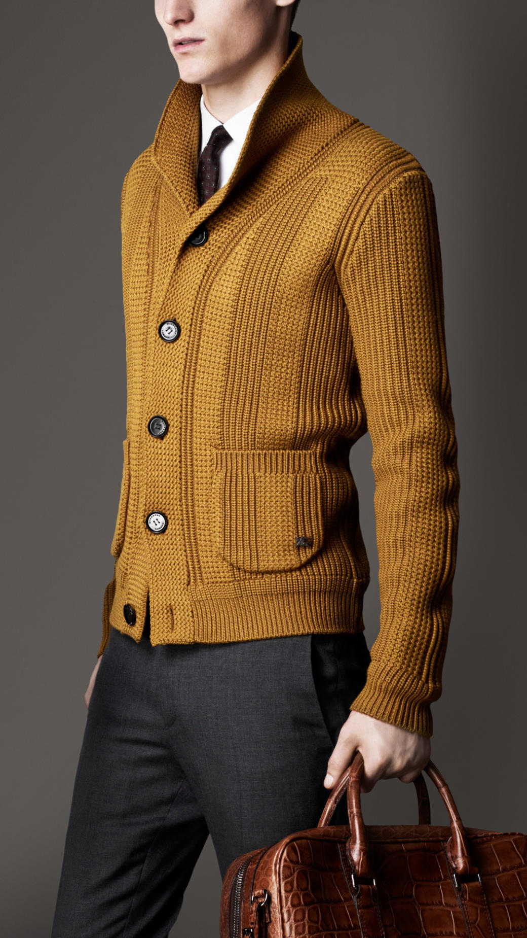 Lyst Burberry Shawl Collar Knitted Jacket  in Orange for Men 