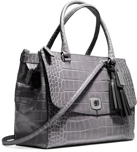 Coach Legacy Large Harper Satchel in Embossed Leather in Gray (SV/GREY ...