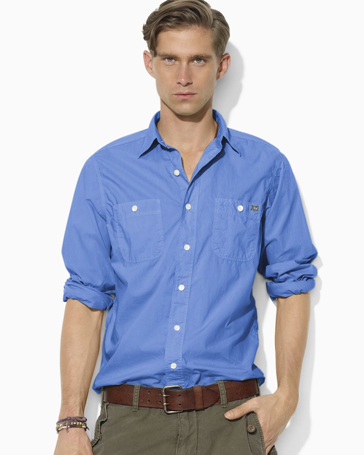 Ralph Lauren Polo Customfit Solid Cotton Poplin Shirt in Blue for Men ...