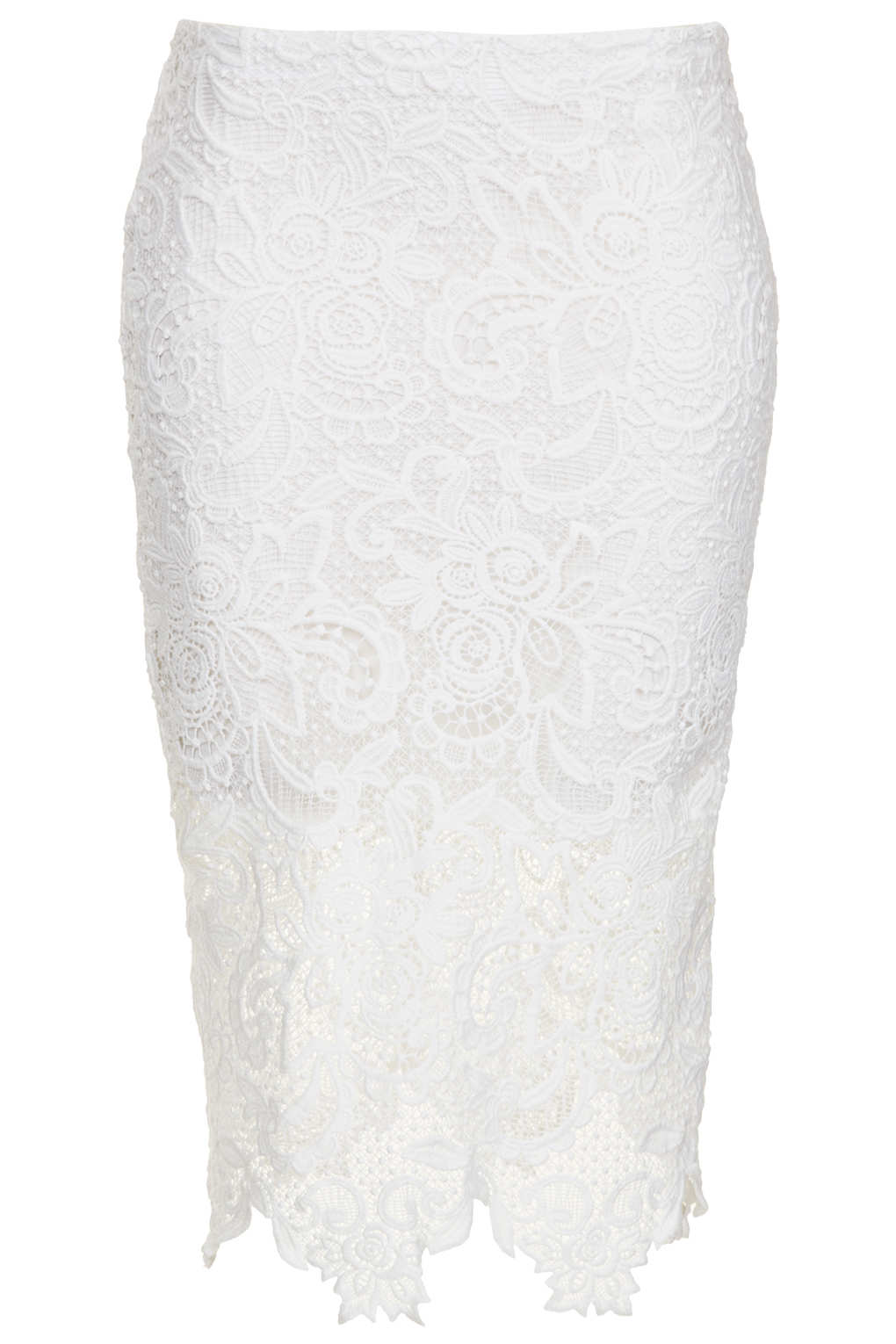 Lyst - Topshop White Lace Pencil Skirt in White