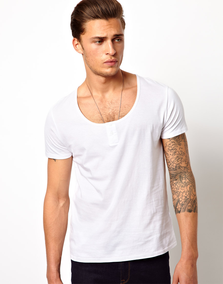 wide neck t shirts men's