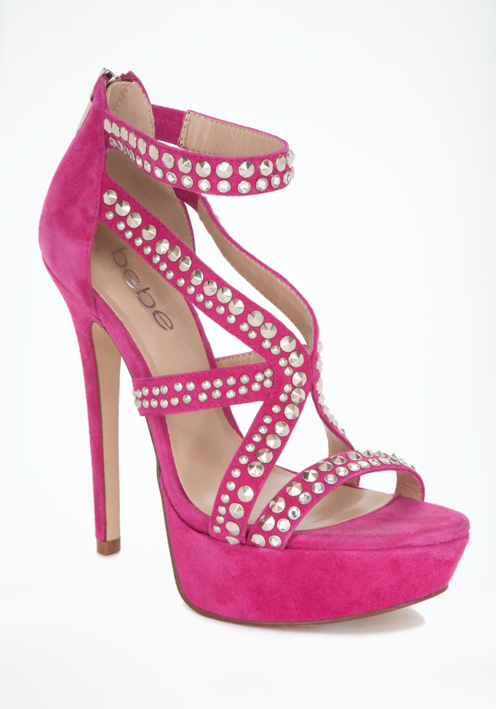 Bebe Kristi Embellished Suede Sandals in Pink (berry) | Lyst