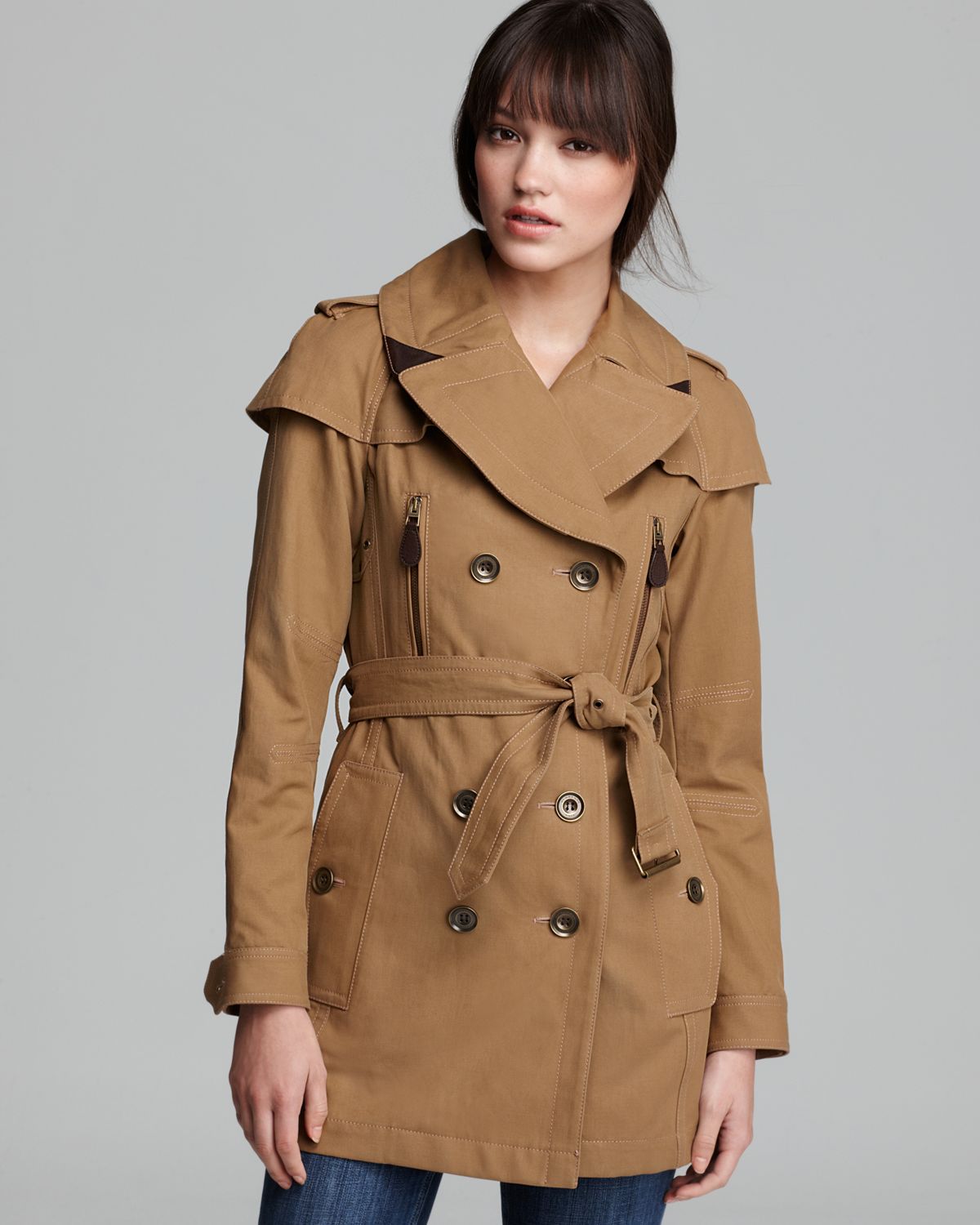 Burberry brit Cobfleet Double Breasted Trench Coat with Leather Trim in ...