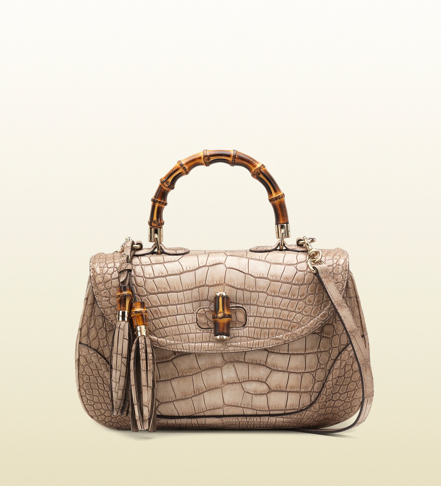 Lyst - Gucci New Bamboo Crocodile Top Handle Bag in Natural