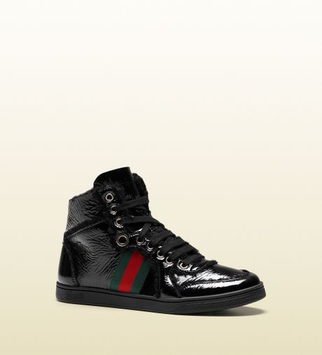 Gucci Coda Merino Wool Patent Leather Hightop Sneaker in Black for Men ...