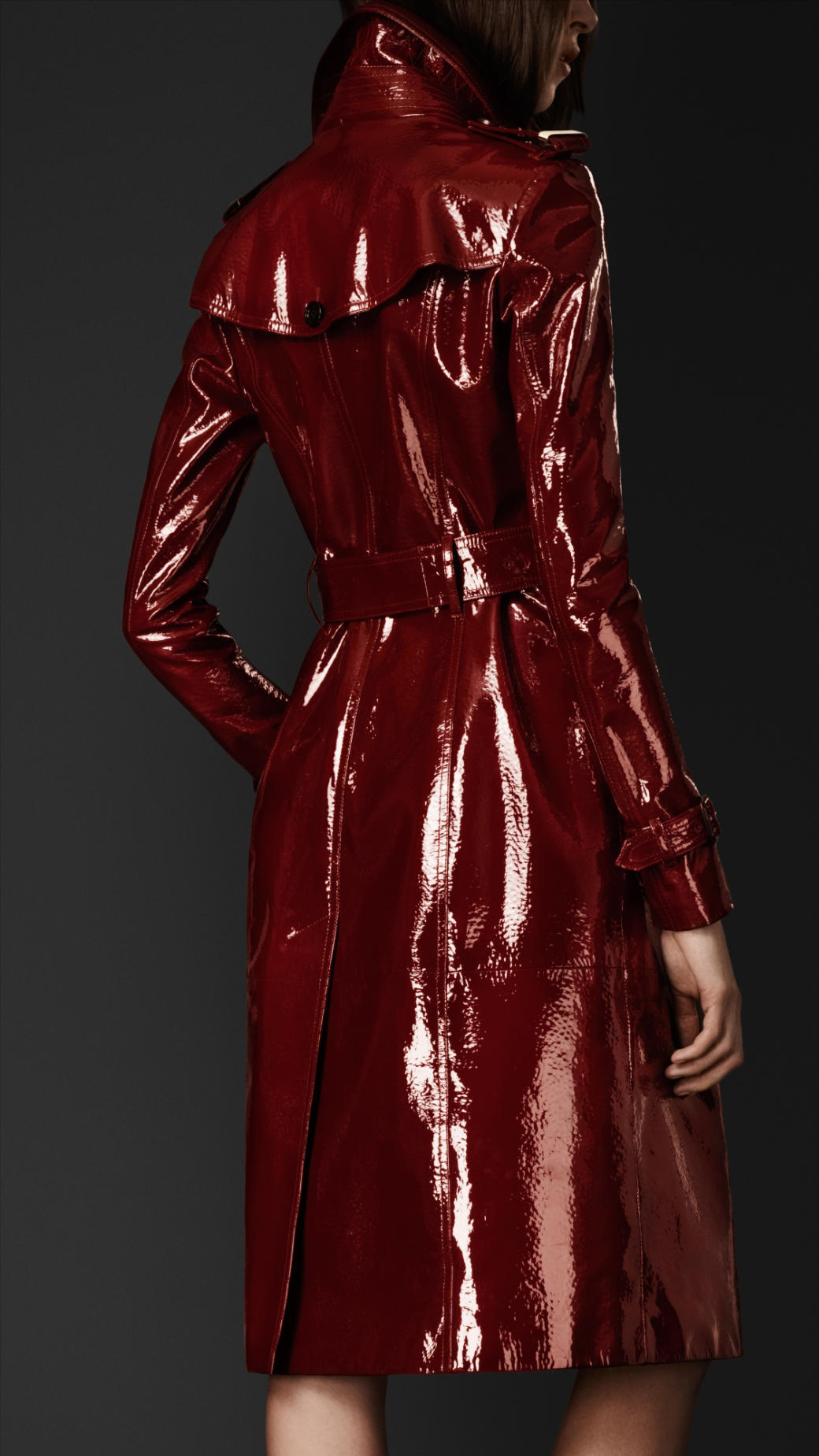 Lyst - Burberry Laminated Leather Trench Coat in Red