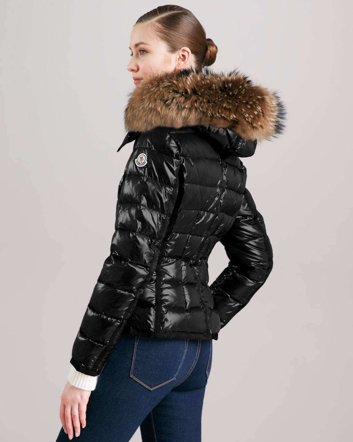 Lyst - Moncler Short Puffer Jacket with Furtrimmed Hood in ...