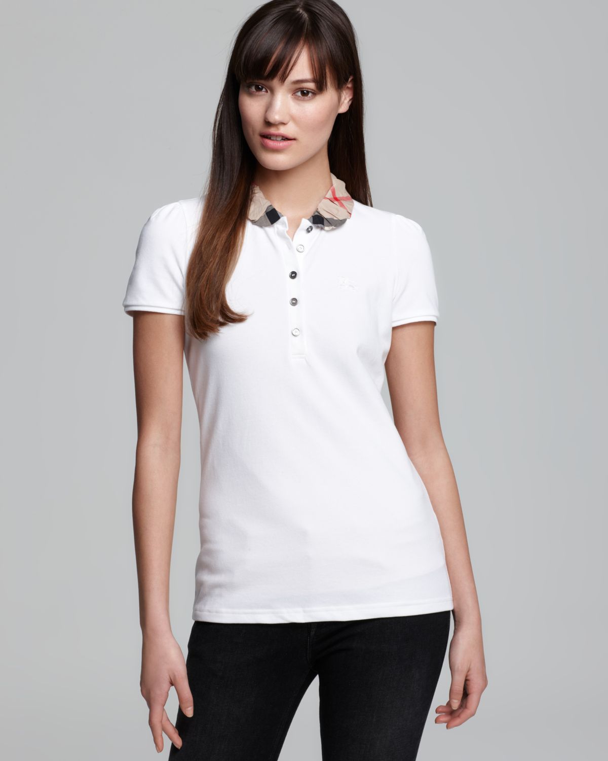 Lyst - Burberry Brit Polo Shirt with Check Collar in White