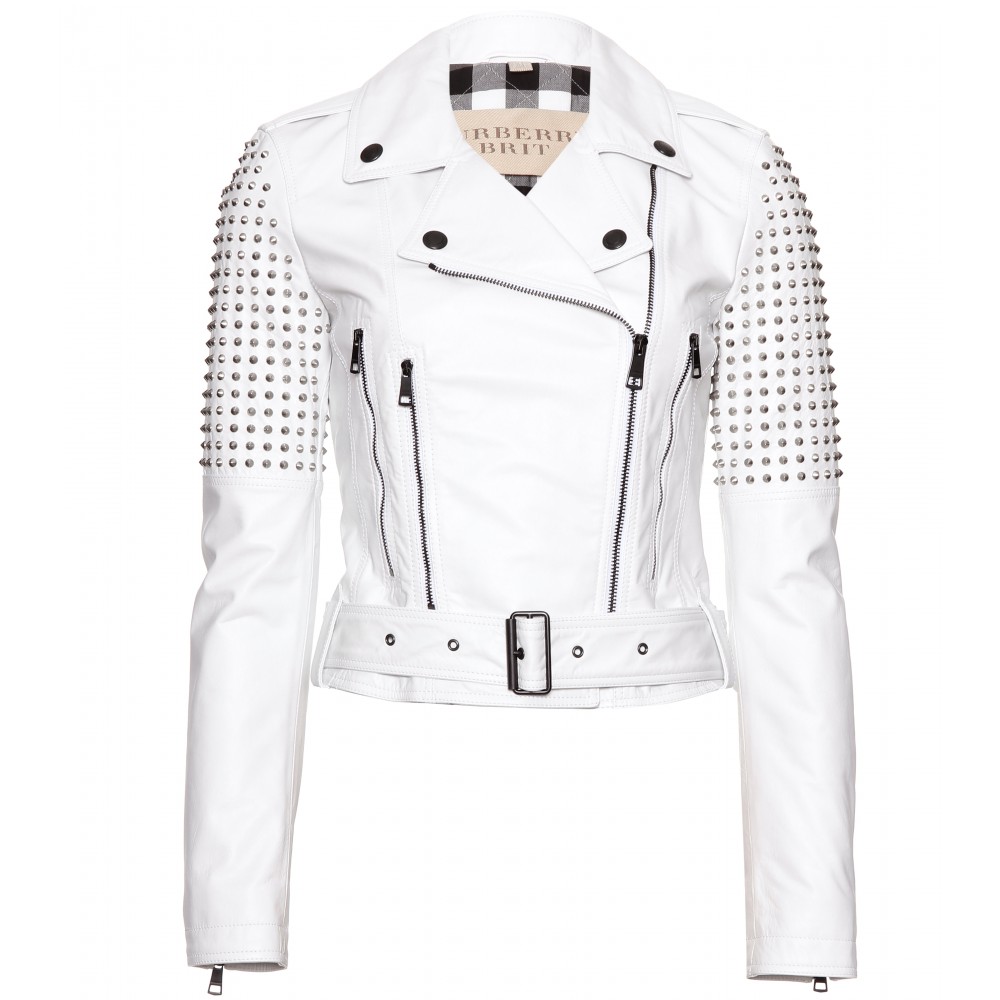 Lyst Burberry Brit Studded Leather Biker Jacket In White Gallery