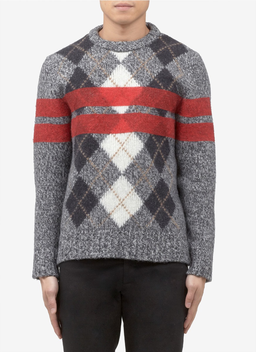 Givenchy Wool Striped Argyle Sweater in Gray for Men | Lyst