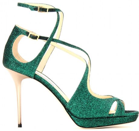 Jimmy Choo Misty Glitter Sandals in Green (emerald) | Lyst