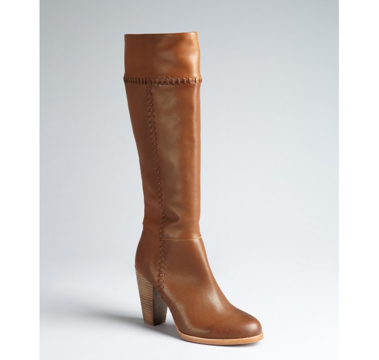 Lyst Joie Light Brown Whip Stitch Leather Allman Stacked Heel Boots