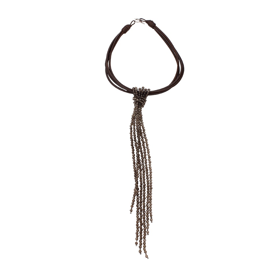 Lyst - Brunello Cucinelli Quartz Leather Tassel Necklace in Black