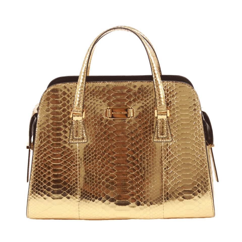 Michael Kors Metallic Python Satchel in Gold | Lyst